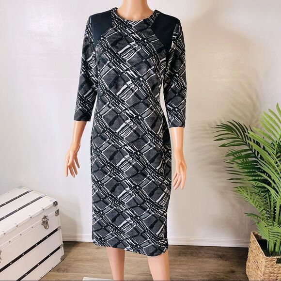 Cato Black Print Textured Knit Midi Dress Size 10 - Picture 3 of 11